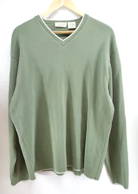 Vintage 90s St Johns Bay Sweater V neck Green Mens Large Tall Cotton USA - Image 1 of 4