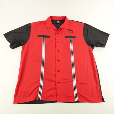 Camisa de boliche Hilton masculina XL vermelha preta retrô VH1 Rockabilly botões para cima pinos de rolo - Imagem 1 de 4