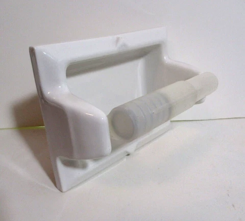 Fairfacts USA MCM Deco Porcelain White Biltin Recessed Toilet Tissue Roll Holder Cover