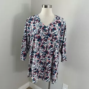 Style & Co Womens Plus XXL Floral Tunic Top 3/4 Sleeves Floral Pomegranate Bird - Picture 1 of 10