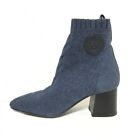Auth HERMES Volver - Blue Gray Black Wool Leather Women's Boots