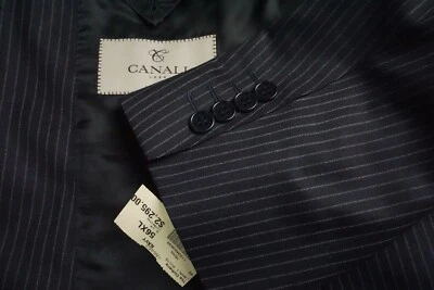 Canali 1934 ACTUAL Azul Marino Rayas 100% Lana 3 Piezas Traje Chaqueta Pantalones Chaleco 46XL NUEVO Foto 1 de 4