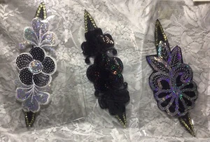3 Headbands Hairbands Sequins Flowers Silver Black Sparkly NIP - Picture 1 of 4