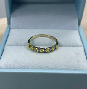 Bague de mariage diamant taille ronde bleu jaune cultivé en laboratoire 0,50 carat or jaune 14 carats - Photo 1 sur 14