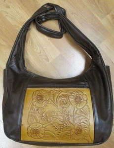 NUOVA borsa a mano in vera pelle borsa ricca marrone dorato lavorata fiori marrone - Foto 1 di 7