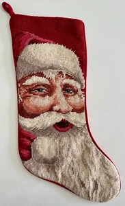 Vintage Vintage 20" Wolle Nadelspitze Weihnachten Urlaub Strumpf Weihnachtsmann Gesicht - Bild 1 von 9