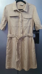 Whistles Beige Denim Shirt Dress UK14 EU42 US10 Safari Military Belted Fit Flare - Bild 1 von 23