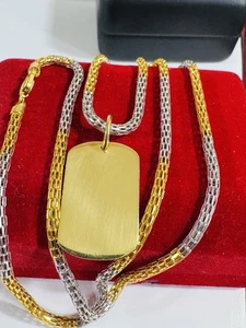 22K Solid 916 Real twotone Fine Gold Rectangle Necklace 21/21.5” Long 15.2g 3mm - Picture 1 of 24