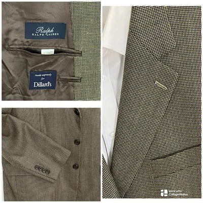 Abrigo Deportivo Ralph Lauren 44L Lana Seda Marrón Pata de Gallo Dinero Antiguo Clásico Foto 1 de 4