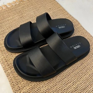 NEW ASOS Design Women's Black Double Strap Slip On Platform Slide Sandals Size 8 - Picture 1 of 7