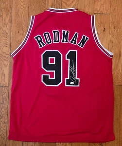 Dennis Rodman Signed Autographed Bulls Custom Red Jersey Size XL JSA - Picture 1 of 3
