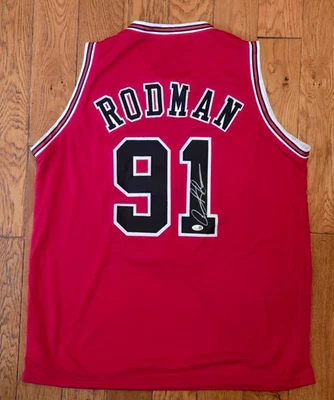 Dennis Rodman Signed Autographed Bulls Custom Red Jersey Size XL JSA - Image 1 of 3