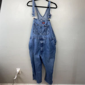Dickies Overalls Mens Large Blue Denim Workwear Carpenter Distressed Stained Hem - Picture 1 of 12