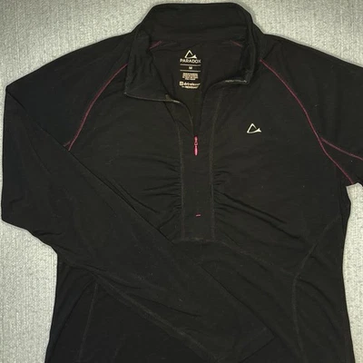 Paradox Merino Blend Womens Medium Pullover Black Quarter Zip Thumbholes Base - Image 1 of 4