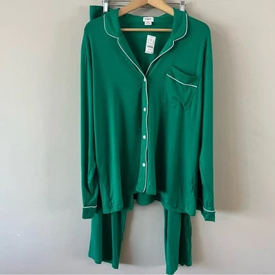 J Crew Factory Juego de Pijama 2 Piezas Damas Talla XXL Verde Blanco Ribete Pjs Foto 1 de 4
