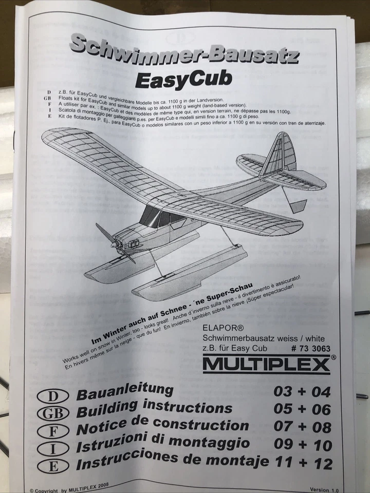 Multiplex Easy Cub Foam Float Set NIB # M733063 MPUQ7363 💧 - Image 1 of 4
