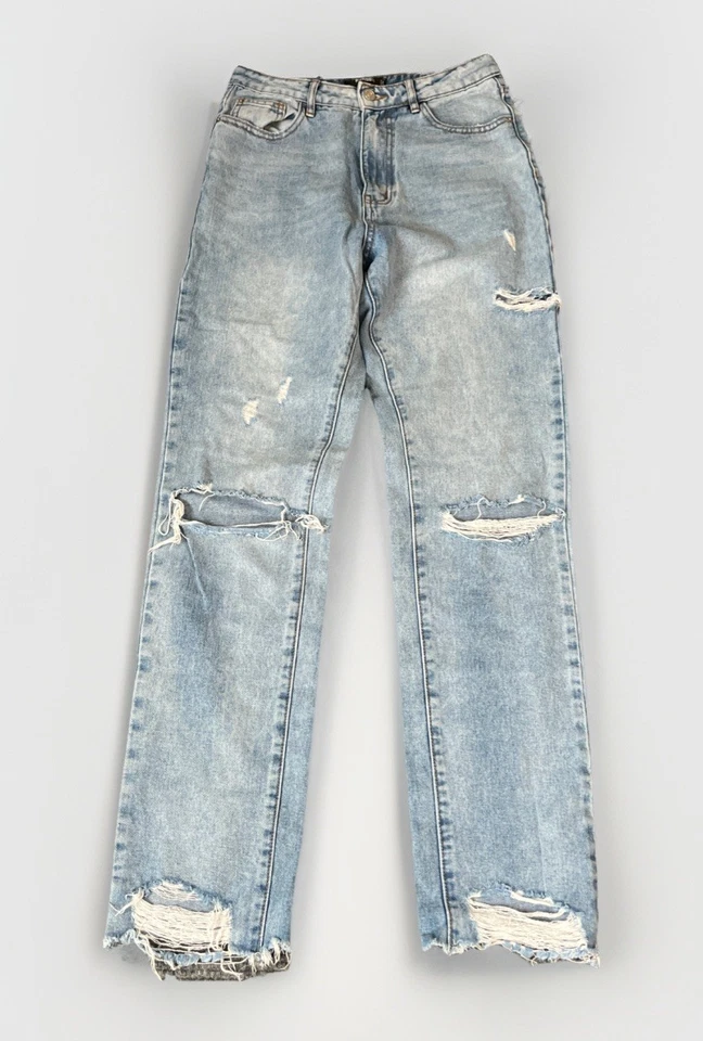 Pantalones de mezclilla Missguided para mujer talla 6 lavado claro azul distress Foto 1 de 4