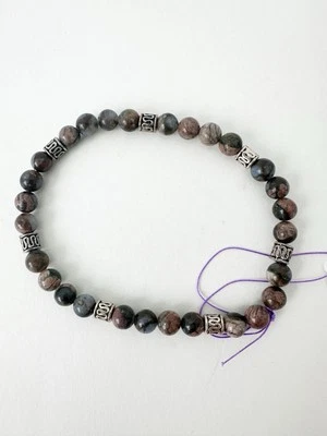 Pulsera de jaspe genuino y cuentas metálicas para hombre marrón plata nueva con etiquetas Foto 1 de 2