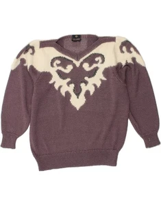 C&A Womens Abstract Pattern V-Neck Jumper Sweater IT 44/46 Large Purple CI12 - Picture 1 of 4