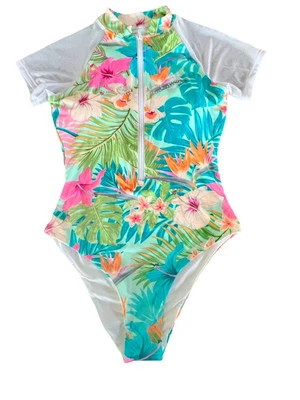 BEBE ЛОГОТИП SWAROSKI ЦЕЛЬНЫЙ КОСТЮМ РАЗМЕР МАЛЕНЬКИЙ ТРОПИЧЕСКИЙ ЦВЕТОЧНЫЙ ЦВЕТ EUC - Изображение 1 из 4