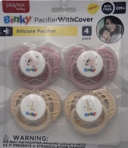 BLINKY Playtex Baby Silikon Schnuller mit Bezug 4er Pack 0-6M Latex Brustwarzen - Bild 1 von 1