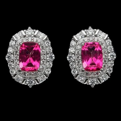 925 Sterling Silver Earrings Antique Pink Topaz 7x5mm Natural Gemstone Jewelry - Image 1 of 4