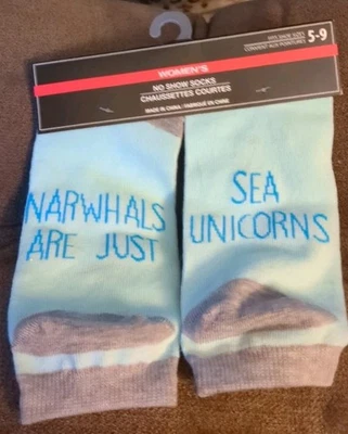 全新 女式 No Show 袜子 鞋码 5-9 Narwhals Are Just Sea Unicorns — 第 1/4 张图片