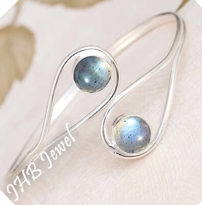 Blue Fire Labradorite Gemstone Bangle 925 Sterling Silver Bracelet For Friend's - Image 1 of 4