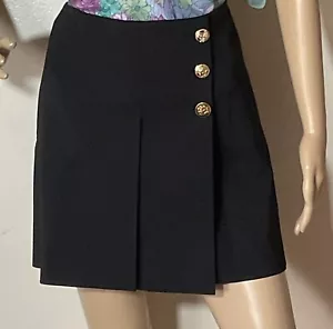 Gianni Versace Black Pleated Wool Skirt-Medusa Buttons-New w/Tags Size 40/Medium - Picture 1 of 19