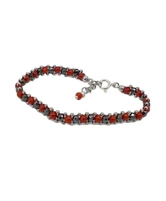 BRACCIALE PERLINE CORALLO ROSSO EMATITE E ARGENTO - Immagine 1 di 4