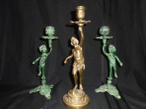 ANTIQUE HERMES-ADONIS PUTTY - CHERUBS CANDLE HOLDERS 