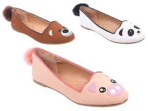 3 Color Animal Design Closed Toe Slip On Furry Pompom Tail Womens Flats Shoes - Picture 1 of 25