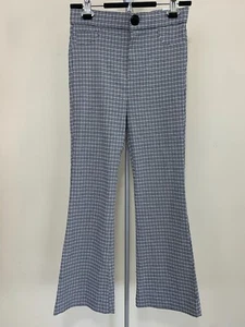 NEW ZARA WOMEN GRAY FLARED CHECK HIGH WAIST LEGGINGS SNAP BUTTON SIZE S #B824 - Picture 1 of 5