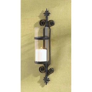 Aplique candelabro elegante toscano pergamino ornamentado negro mate de metal - Imagen 1 de 2