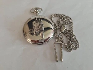 A1 Horse's Head polished silver case mens GIFT quartz pocket watch fob - Picture 1 of 1