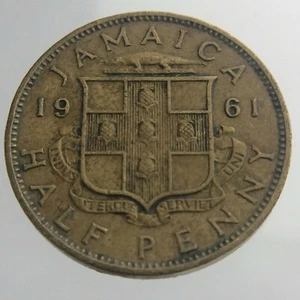 1961 Jamaica Half 1/2 Penny KM# 36 Nickel Brass Coin Elizabeth II V312 - Picture 1 of 6