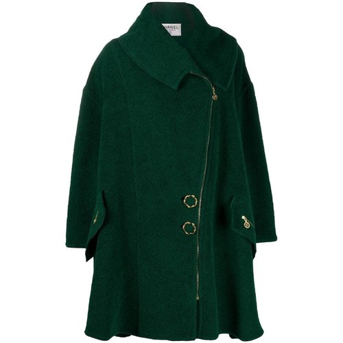 Chanel Cappotto Donna Vintage Lana Col. Verde Taglia 44 FR 80s Coat