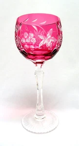 AJKA Marsala Cranberry Pink Crystal Cut to Clear Wine Glass Goblet MINT - Picture 1 of 7