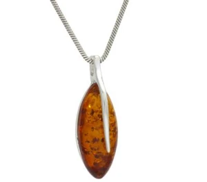 NATURAL BALTIC AMBER Jewellery Gemstone STERLING SILVER 925 PENDANT NECKLACE - Picture 1 of 9