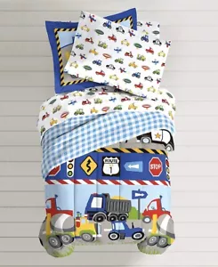 Boys Comforter/Bedding Sheet Set Trucks Tractors Cars Planes Twin Toddler Bed - Picture 1 of 5