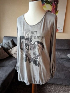 Longsleeve Langarmshirt mit Pailletten, Steinchen und Aufdruck Gr. L - Bild 1 von 4