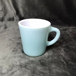 Vintage Hazel Atlas Coffee MUG C HANDLE Milk Glass TURQUOISE TEAL AQUA & WHITE - Picture 1 of 13