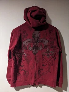 Vintage Y2K Affliction Inspired Cross Rebellion Red Small Full Zip Hoodie - Picture 1 of 7