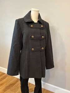 NWT Women's Military Inspired Pea Coat, Brass Look Buttons, Button Strap-Detail - Picture 1 of 4