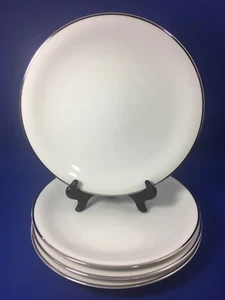 Vintage Noritake SILVERDALE White & Platinum Trim DINNER PLATES 5594 Set of 4 #A - Picture 1 of 11