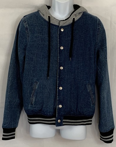 VETEMENTS Giacca denim Carmar taglia M snap up blu pesante Wgt foderata sherpa cappuccio maglia polsini orlo