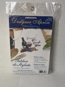 DIMENSIONS Stamped Cross Stitch Designer Apron “Conserve Water Drink Wine #73517 - Picture 1 of 8