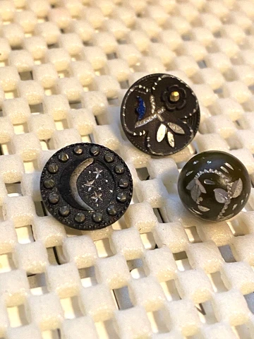 3 Antique Victorian Pewter Buttons - smalls 5/8ths circa 1800's Cover