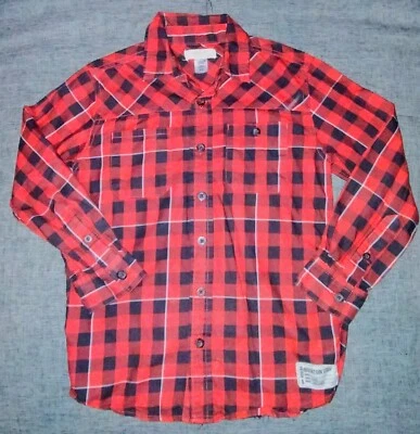 Camisa abotonada a cuadros roja y negra manga larga Route 66 para niños talla M (8) Foto 1 de 4