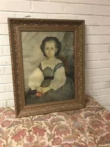 ANTIQUE VTG GOLD GILT FRAMED PORTRAIT OF MADEMOISELLE LACAUX 24 3/4 X 19 3/4” - Picture 1 of 20